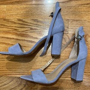 Vince Camuto Corlina Blue Suede Ankle Strap Open Toe Heels